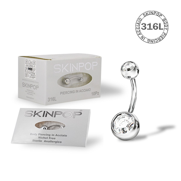 Gioielleria Piercing Bananabell in Acciaio Chirurgico 316L Skinpop16 x 14 x 5/8 conf. 10 pz Con doppio Zircone bianco